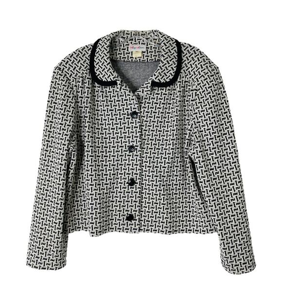 Vintage black white mod cropped stretchy office preppy jacket blazer large - Picture 1 of 6